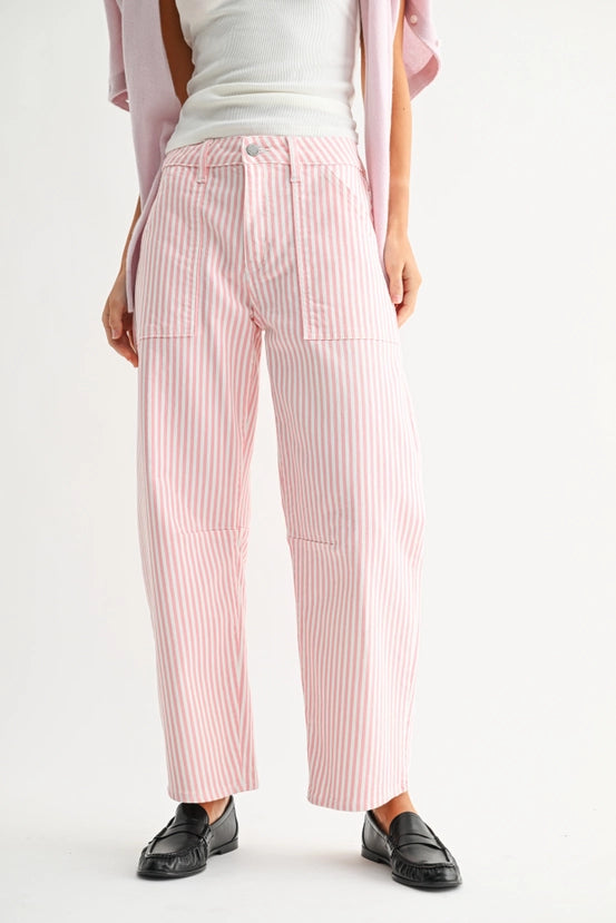 Just Black Denim - Utility Seamed Barrel Jean | Pink Stripe