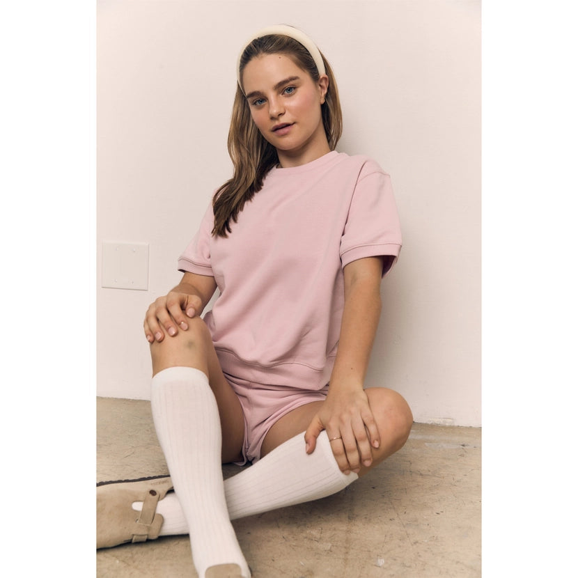 Blank Lab - Organic Cotton Terry Half Sleeve Crewneck | Pale Pink
