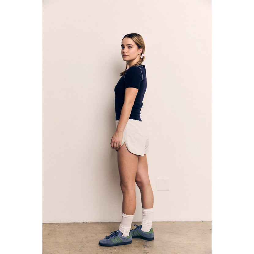 Blank Lab - Contrast Collar Short Sleeve Knit Top | Navy
