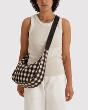 Baggu - Medium Nylon Crescent Bag | Blurred Gingham Brown