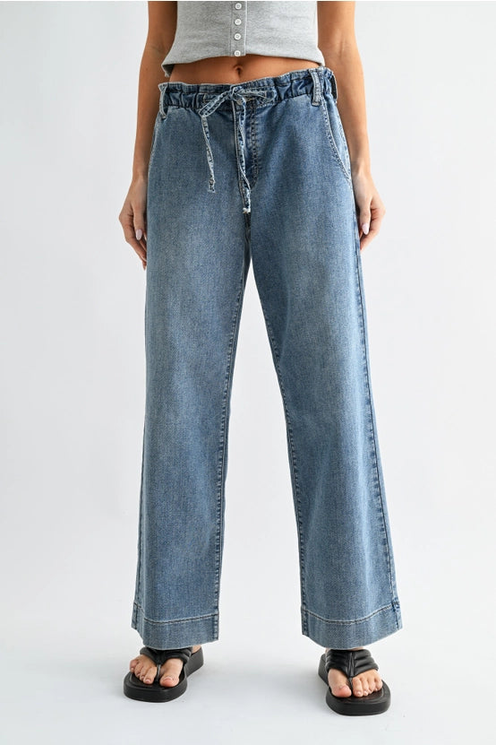 Just Black Denim - Pull On Drawstring Wide Leg | Light Denim