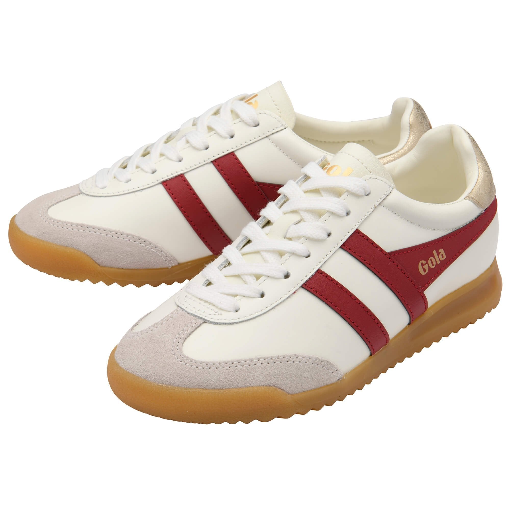 Gola - Torpedo Leather Sneakers | Off White/Deep Red/Gold