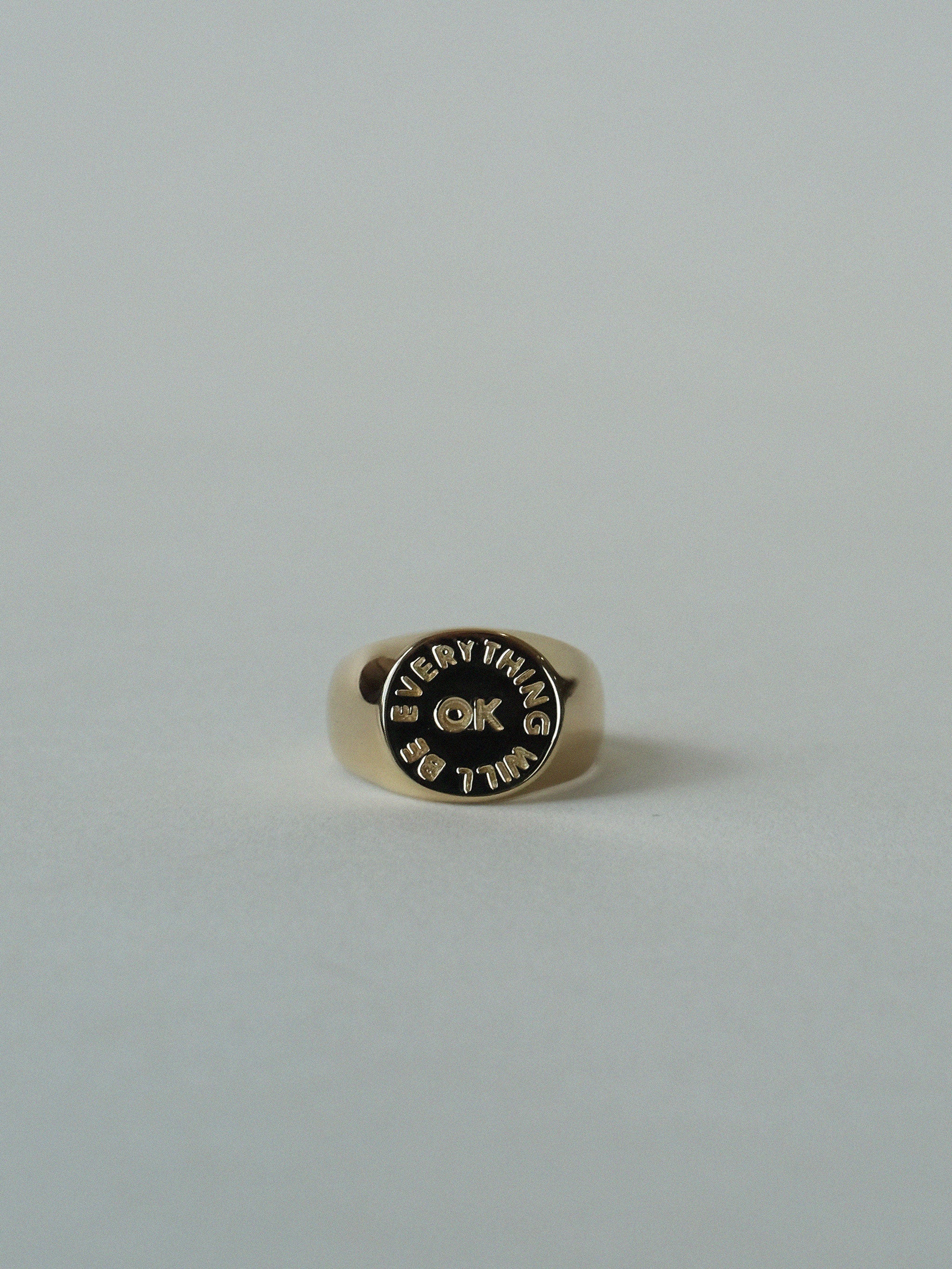 I Like It Here Club - Everything Will Be Ok Signet Ring | Gold Plate