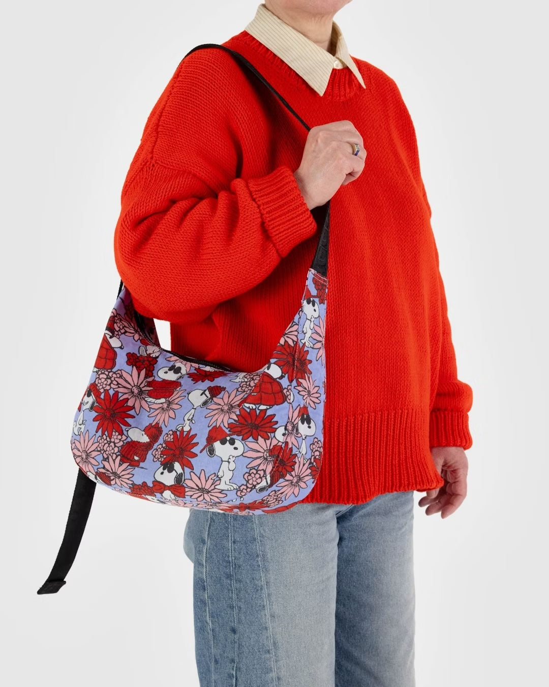 Baggu - Medium Nylon Crescent Bag | Floral Snoopy