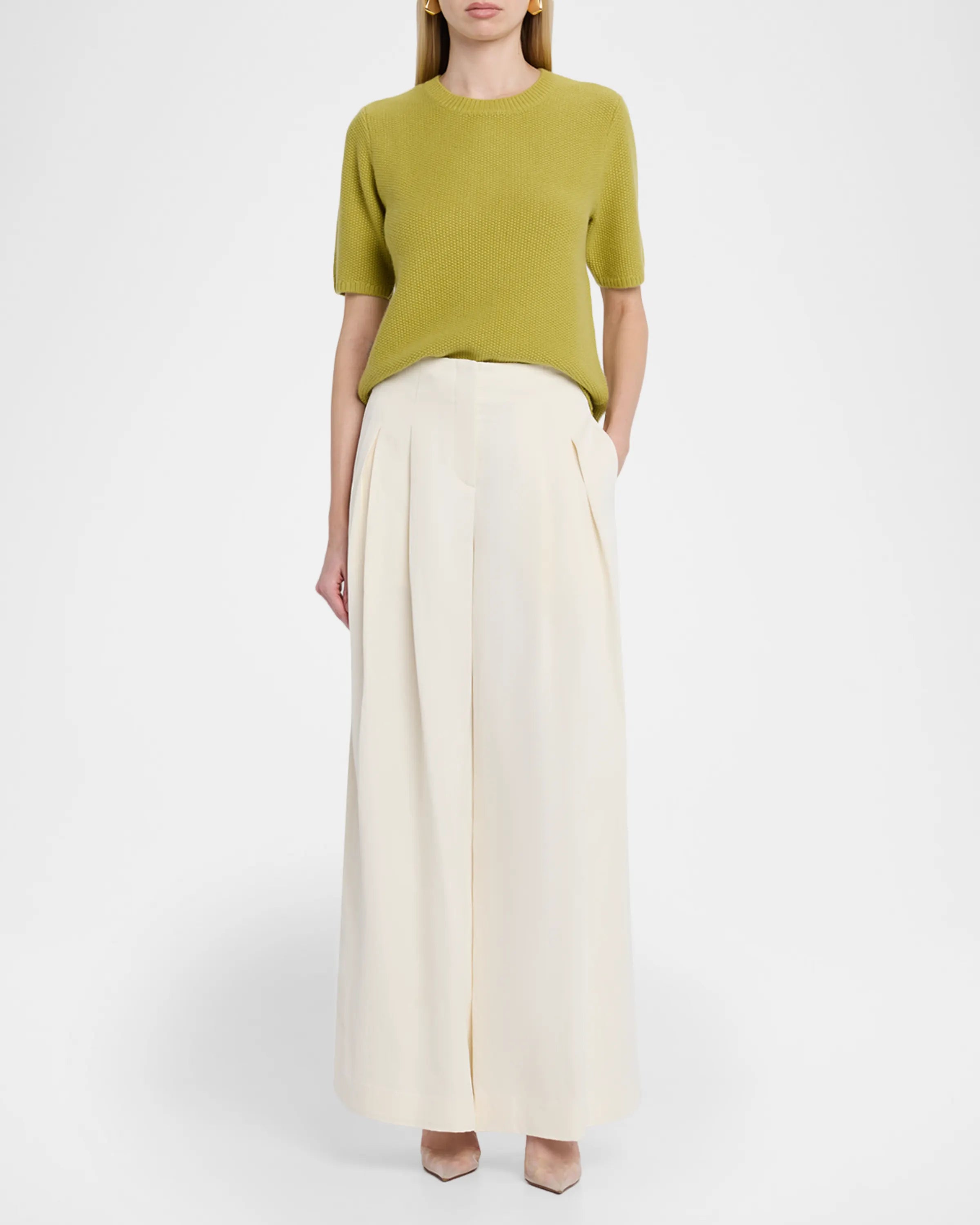 TWP Seed Stitch Audrey Cashmere Sweater in Avocado Oil (S)