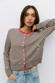 Mod Ref - The Montana Cardigan Sweater | Cream-Brown-Red