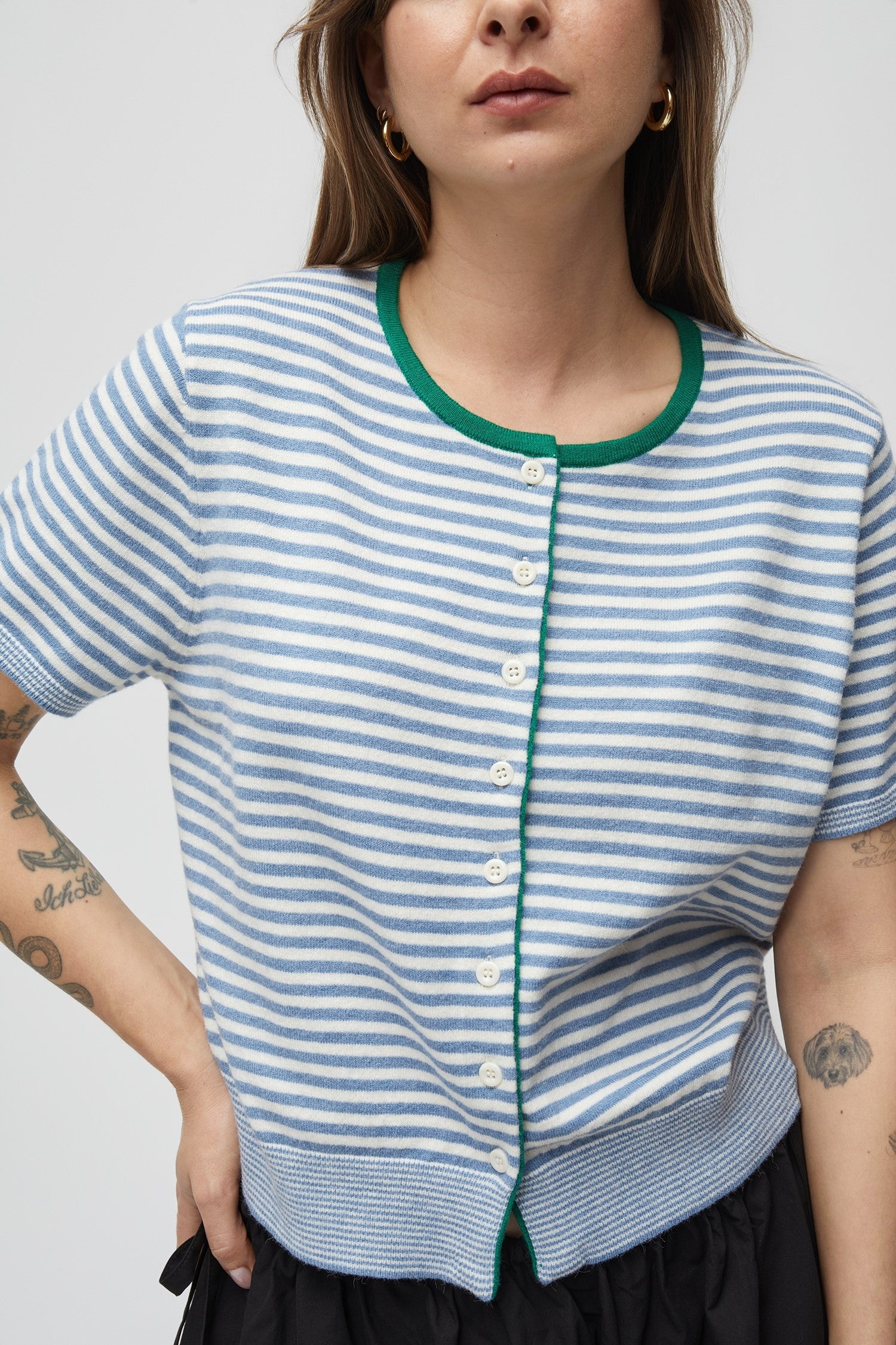 Mod Ref - The Faye Cardigan | Blue/Ivory/Green