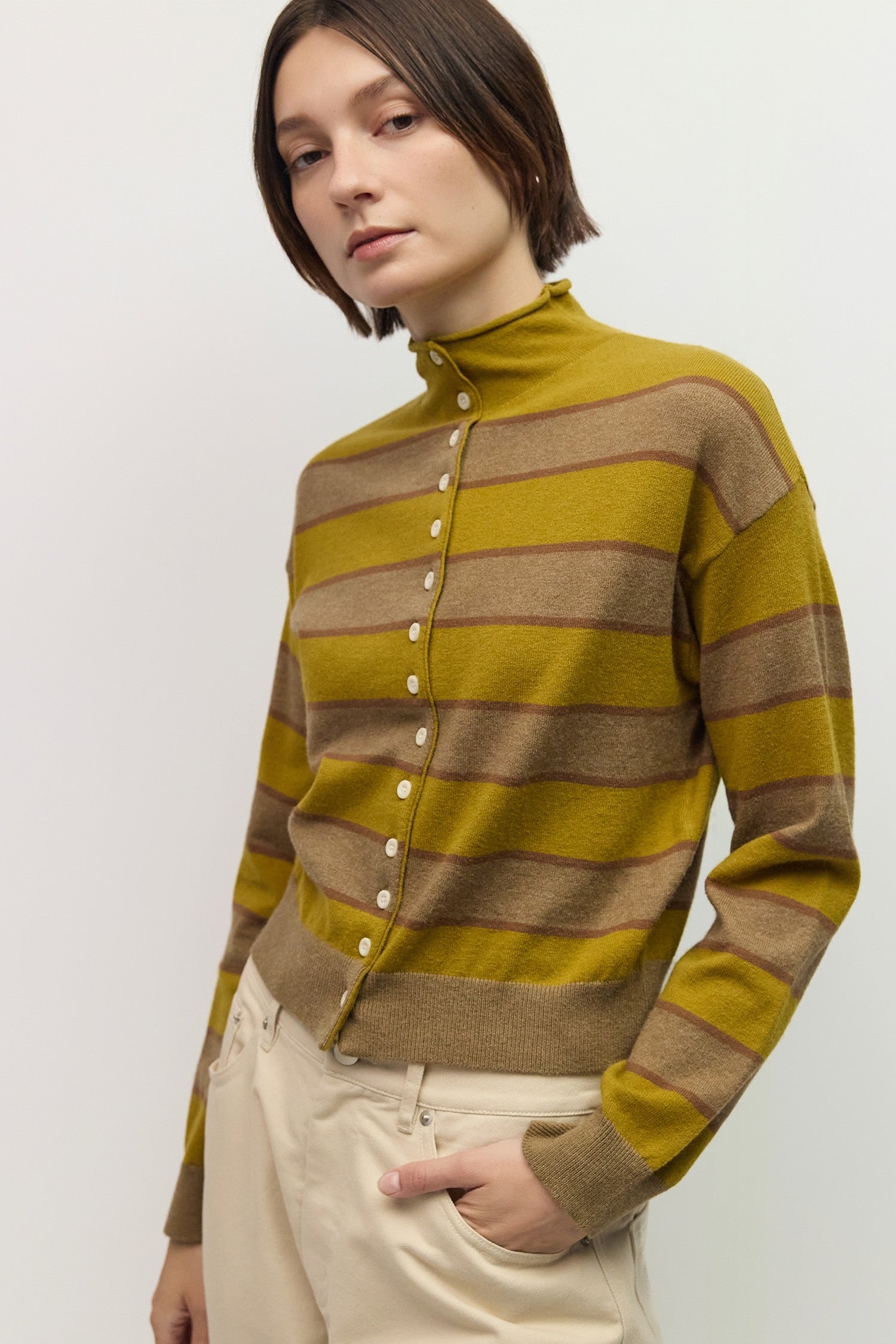 Mod Ref - The Claude Cardigan | Chartreuse/Taupe/Brown