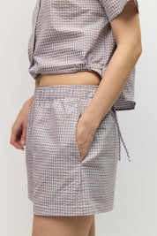 Mod Ref - The Daisy Short | Blue Brown Ivory Check