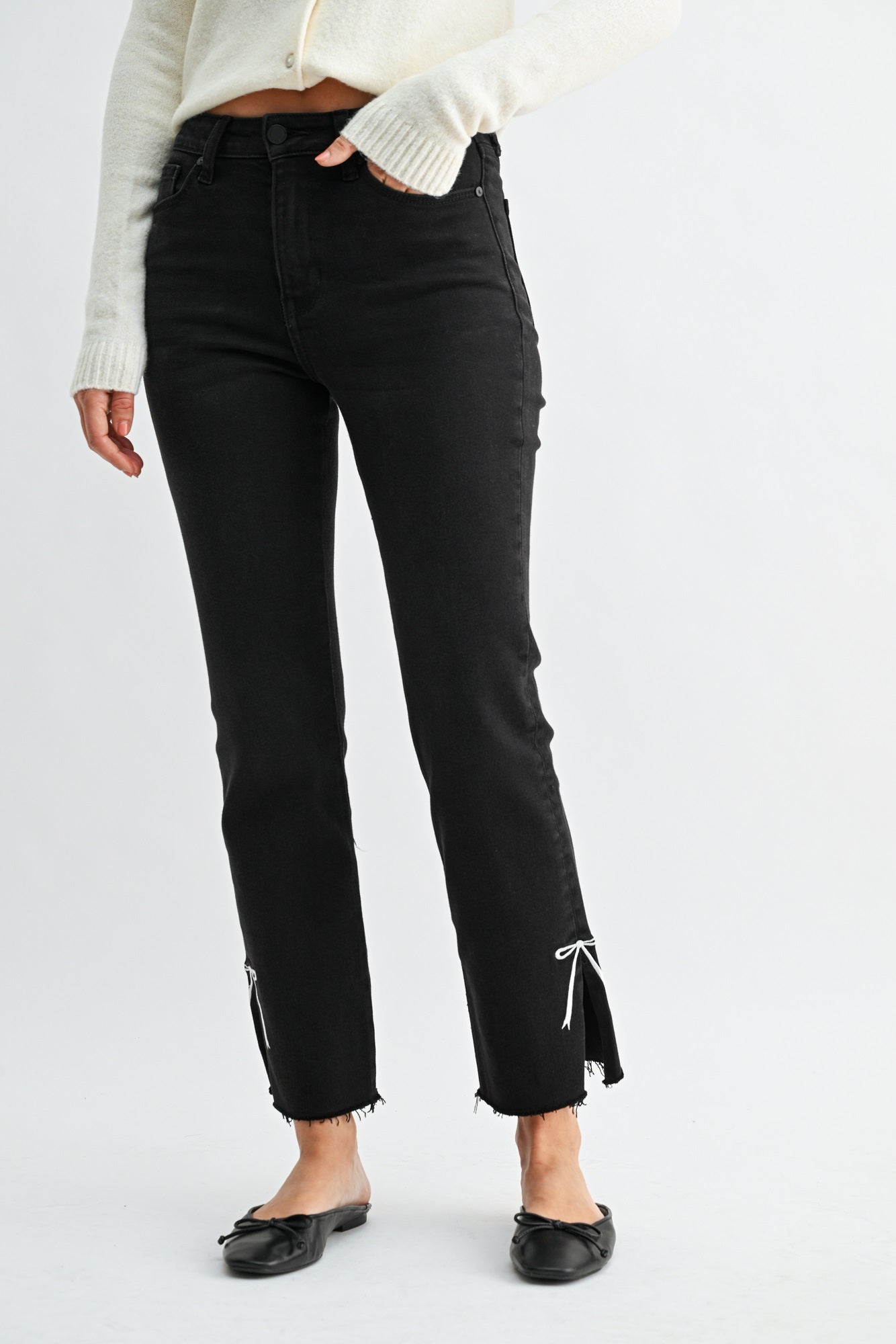 Just Black Denim - Bow Sliced Straight Leg | Black