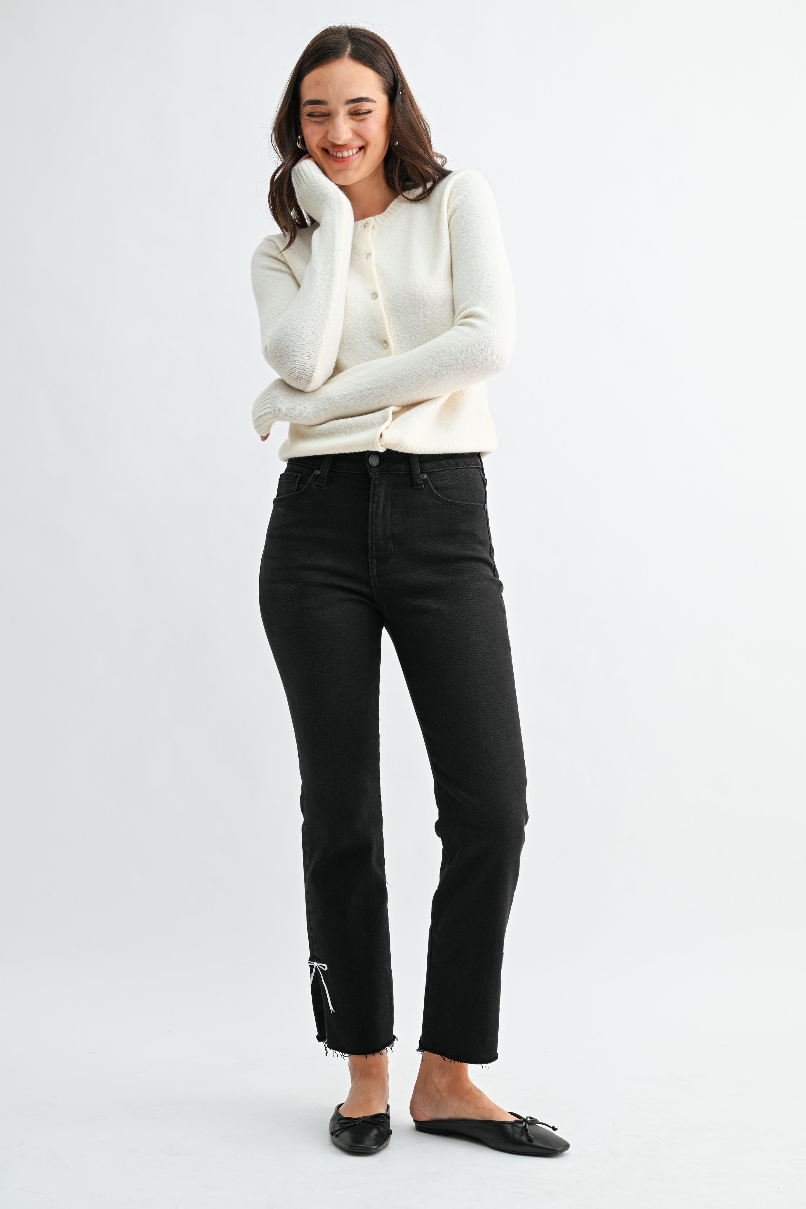 Just Black Denim - Bow Sliced Straight Leg | Black