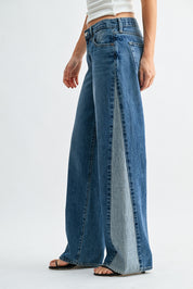Just Black Denim - Contrast Angle Seam Wide Leg | Medium Denim