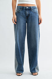 Just Black Denim - Contrast Angle Seam Wide Leg | Medium Denim