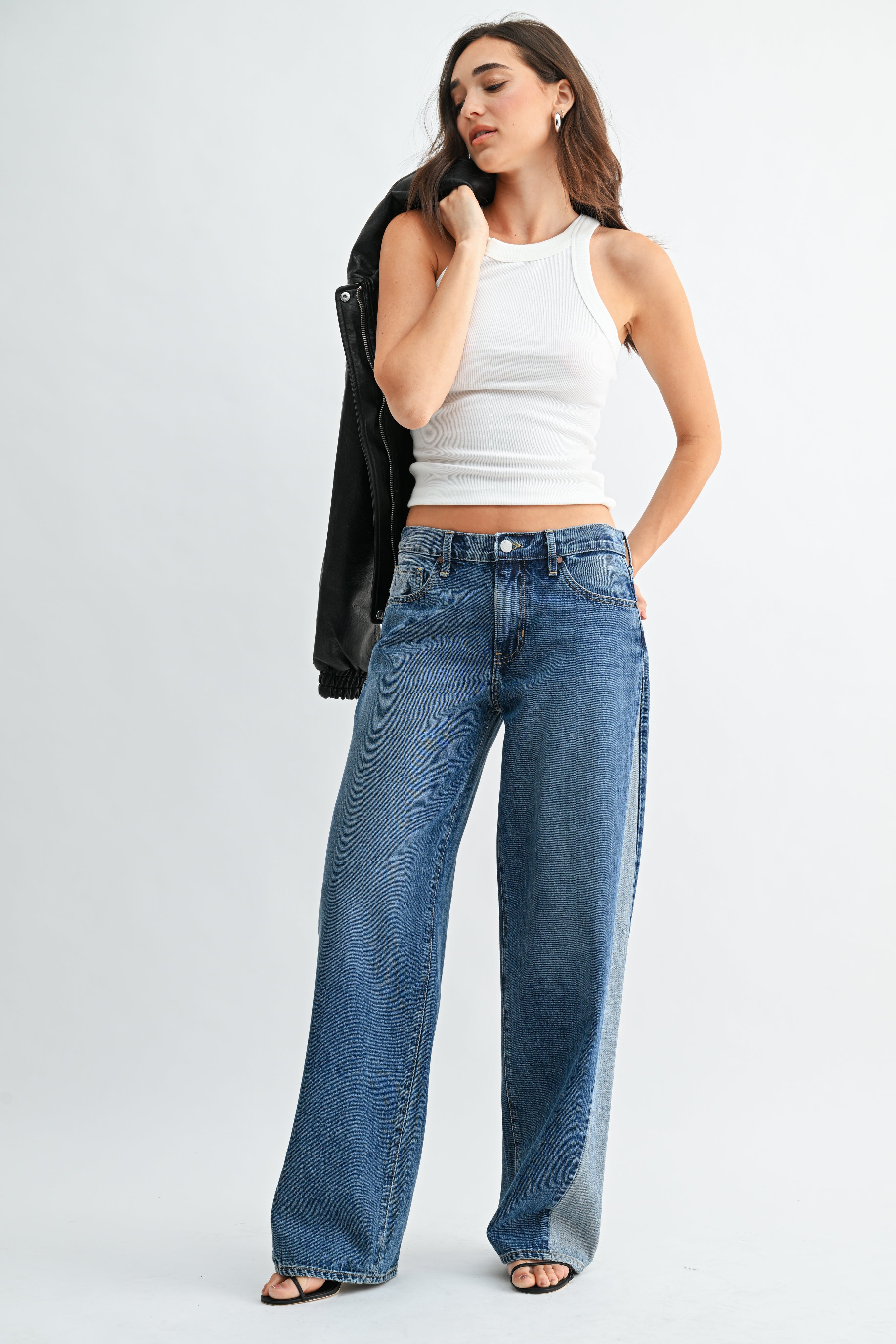 Just Black Denim - Contrast Angle Seam Wide Leg | Medium Denim