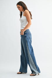 Just Black Denim - Contrast Angle Seam Wide Leg | Medium Denim