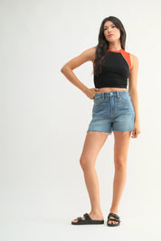 Just Black Denim - Stretch Cut Off Fray Short | Medium Denim