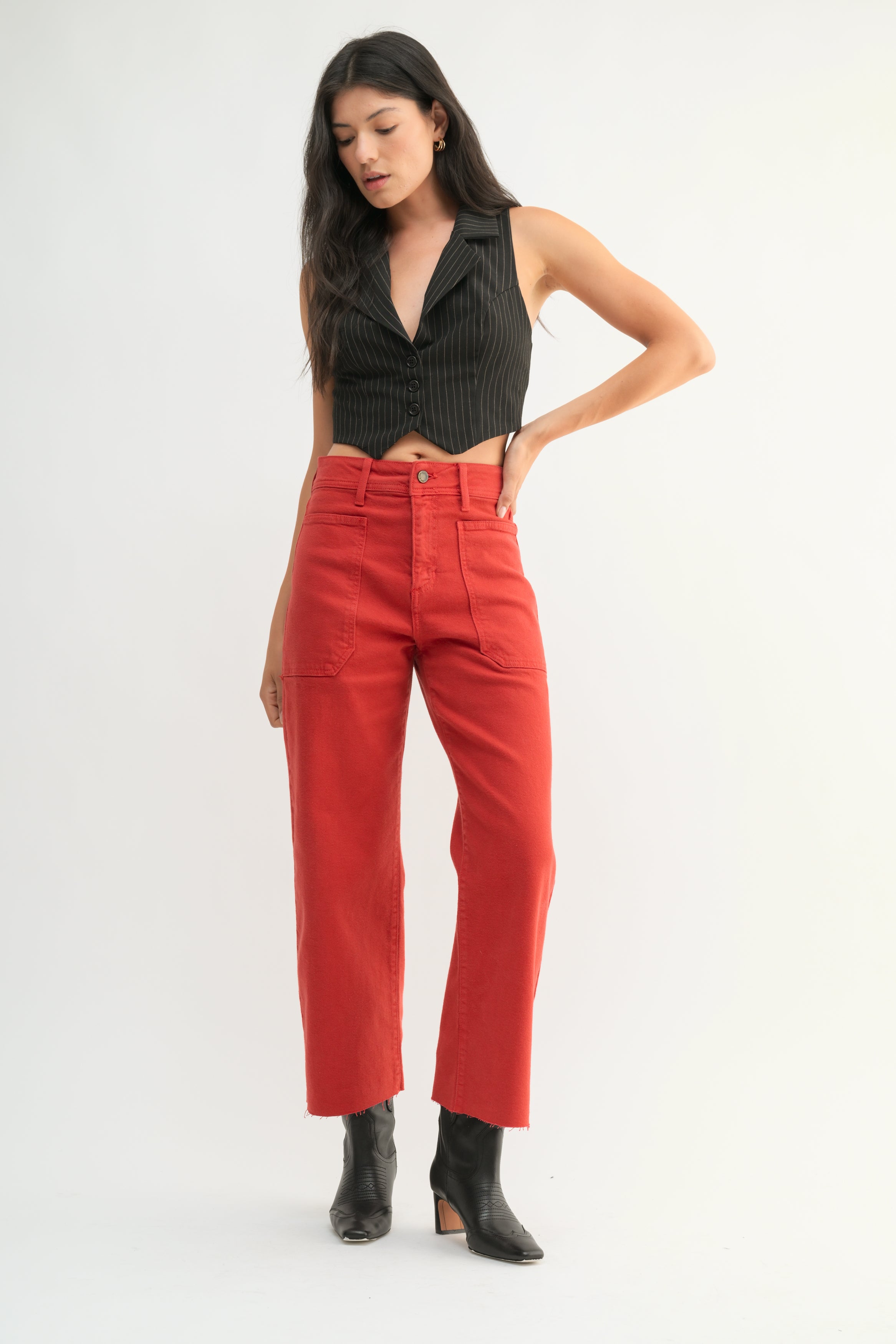 Just Black Denim - High Rise Utility Wide Leg | Cranberry