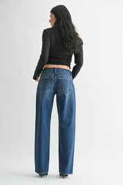 Just Black Denim - Low Rise Studded Baggy Jean | Dark Denim