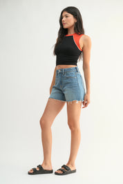 Just Black Denim - Stretch Cut Off Fray Short | Medium Denim