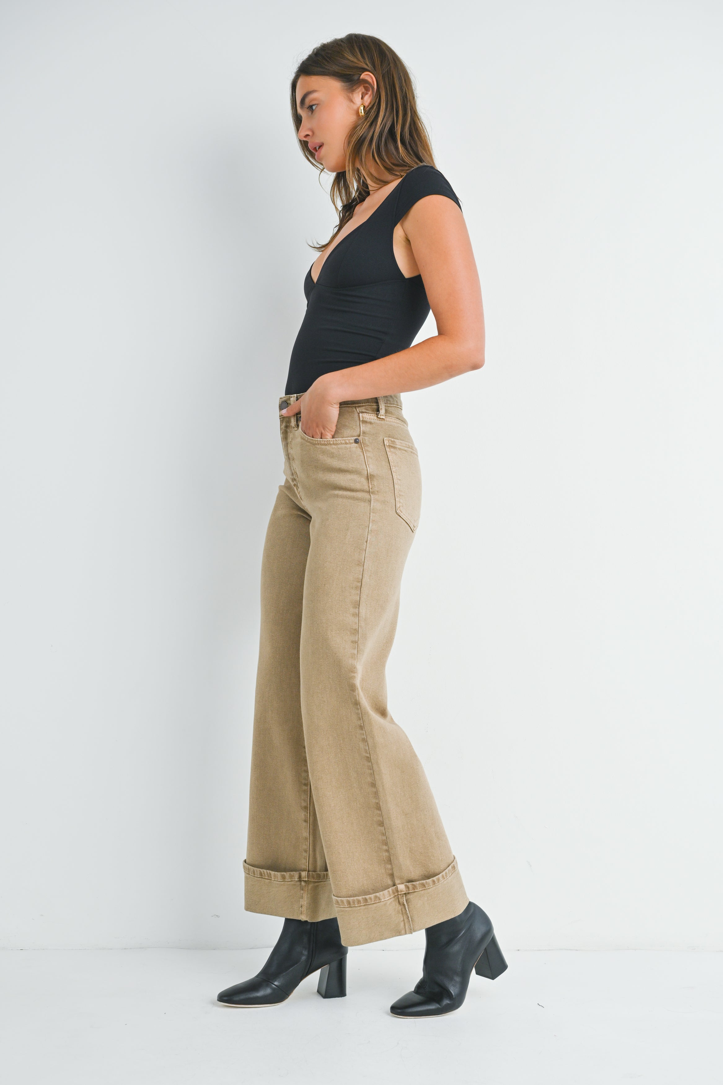 Just Black Denim - Cuffed Palazzo | Dark Khaki