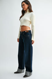 Just Black Denim - Waistband Detail Cuffed Straight | Rinse