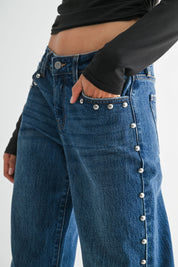 Just Black Denim - Low Rise Studded Baggy Jean | Dark Denim