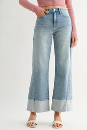 Just Black Denim - Two Toned Hem Seamed Slim Wide Leg | Light Denim