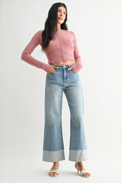 Just Black Denim - Two Toned Hem Seamed Slim Wide Leg | Light Denim