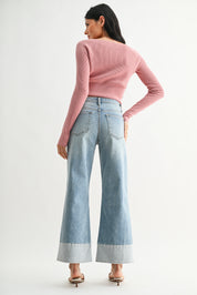 Just Black Denim - Two Toned Hem Seamed Slim Wide Leg | Light Denim