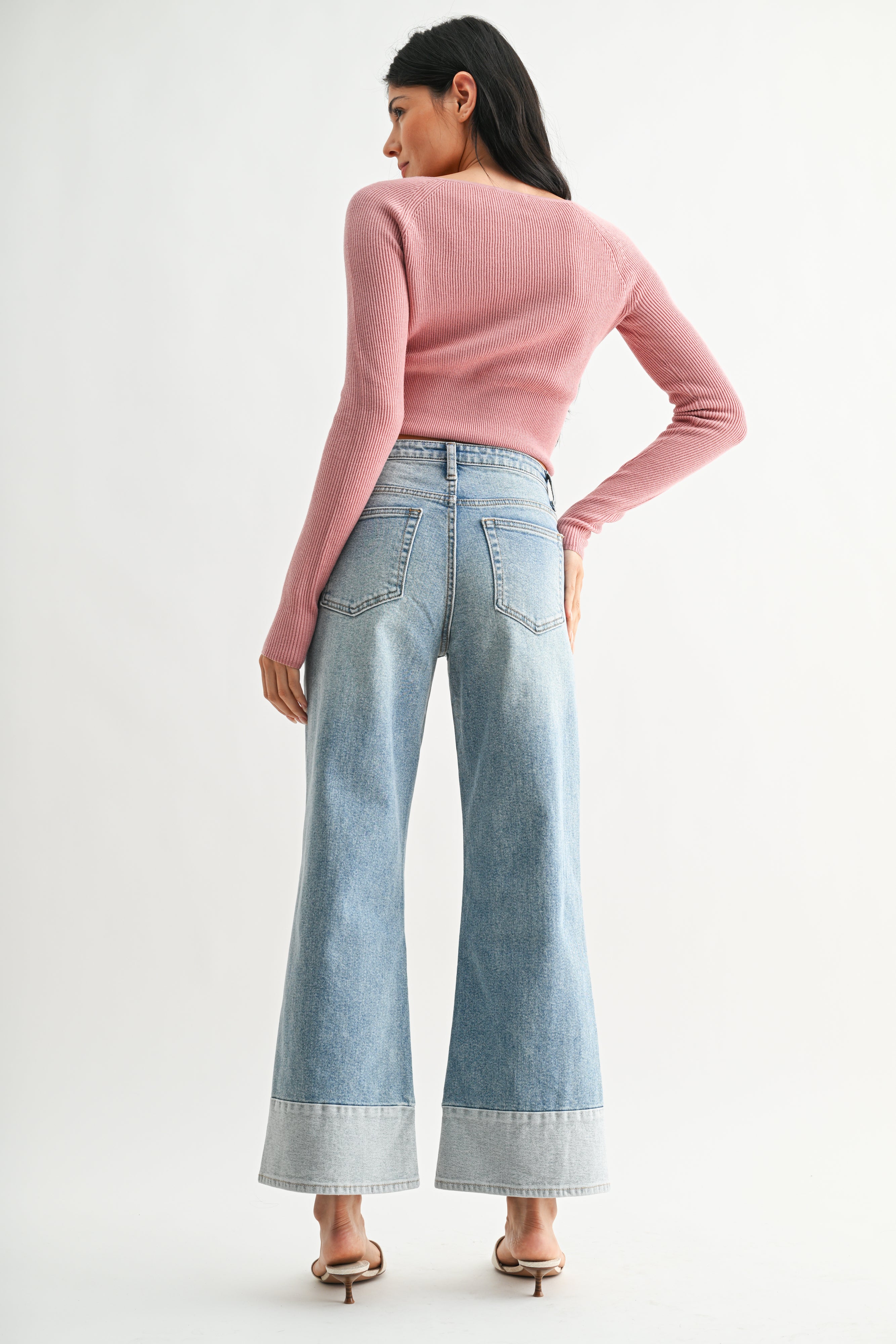 Just Black Denim - Two Toned Hem Seamed Slim Wide Leg | Light Denim
