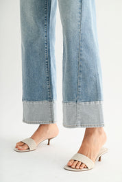 Just Black Denim - Two Toned Hem Seamed Slim Wide Leg | Light Denim