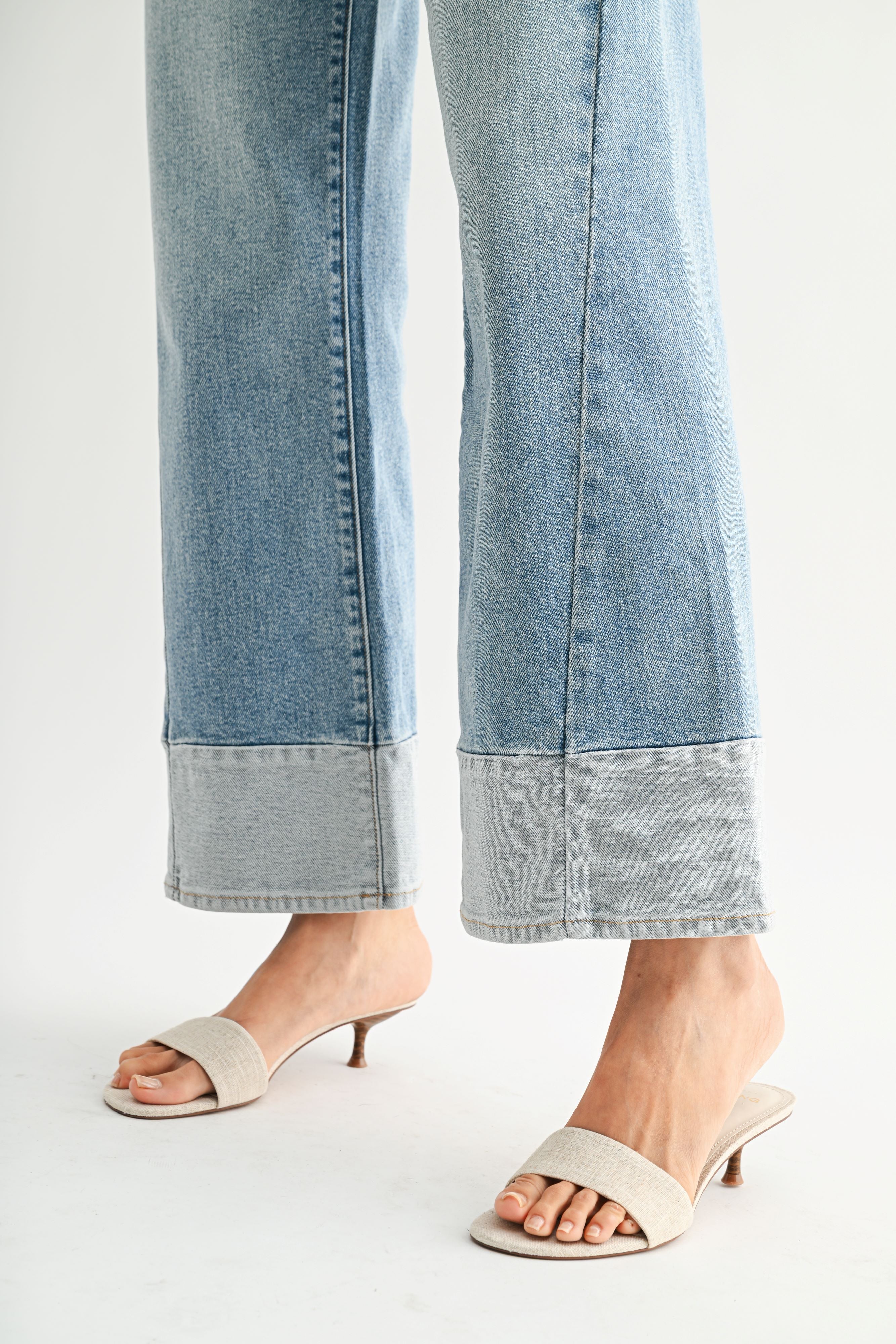 Just Black Denim - Two Toned Hem Seamed Slim Wide Leg | Light Denim
