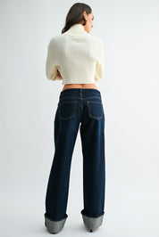 Just Black Denim - Waistband Detail Cuffed Straight | Rinse