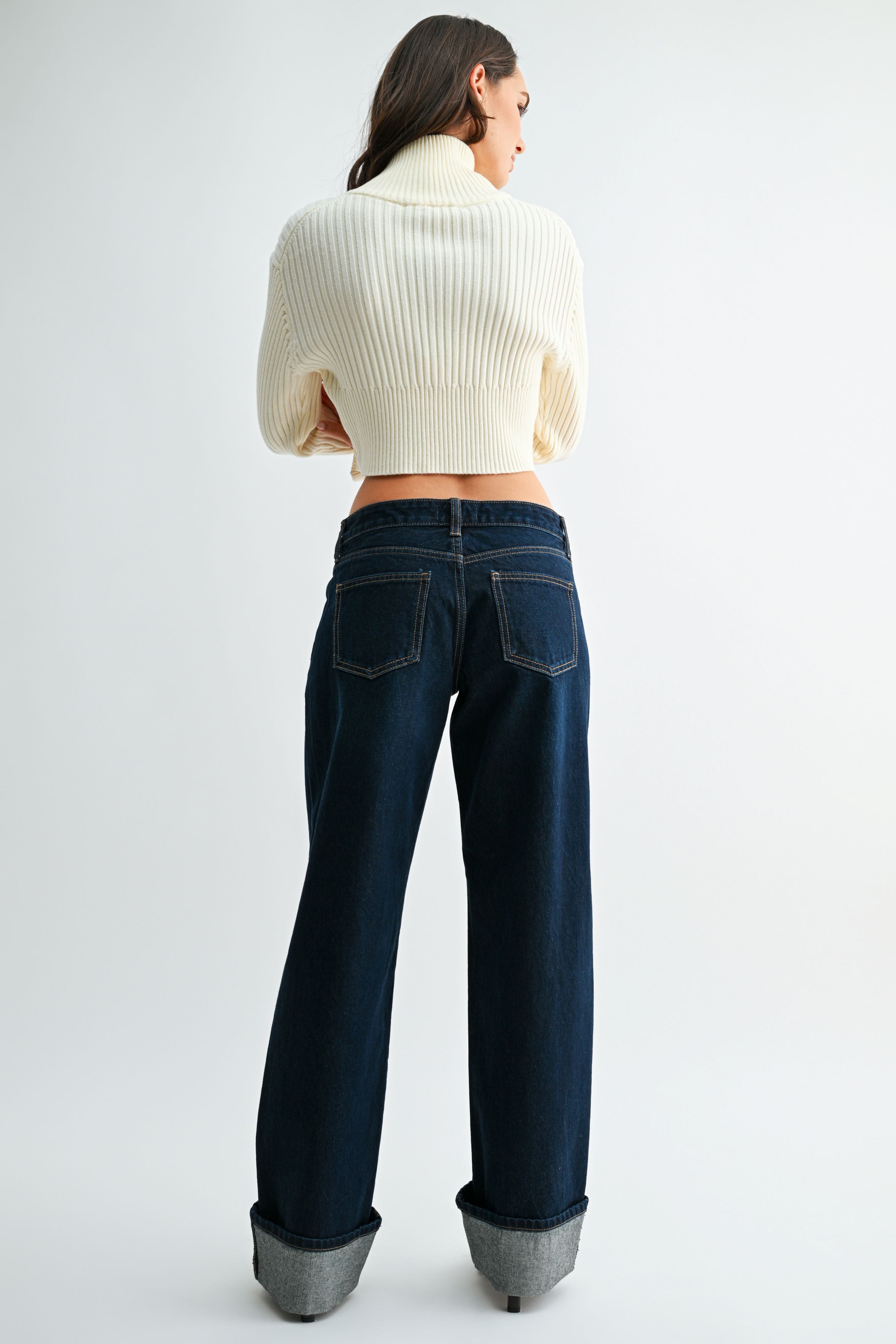 Just Black Denim - Waistband Detail Cuffed Straight | Rinse