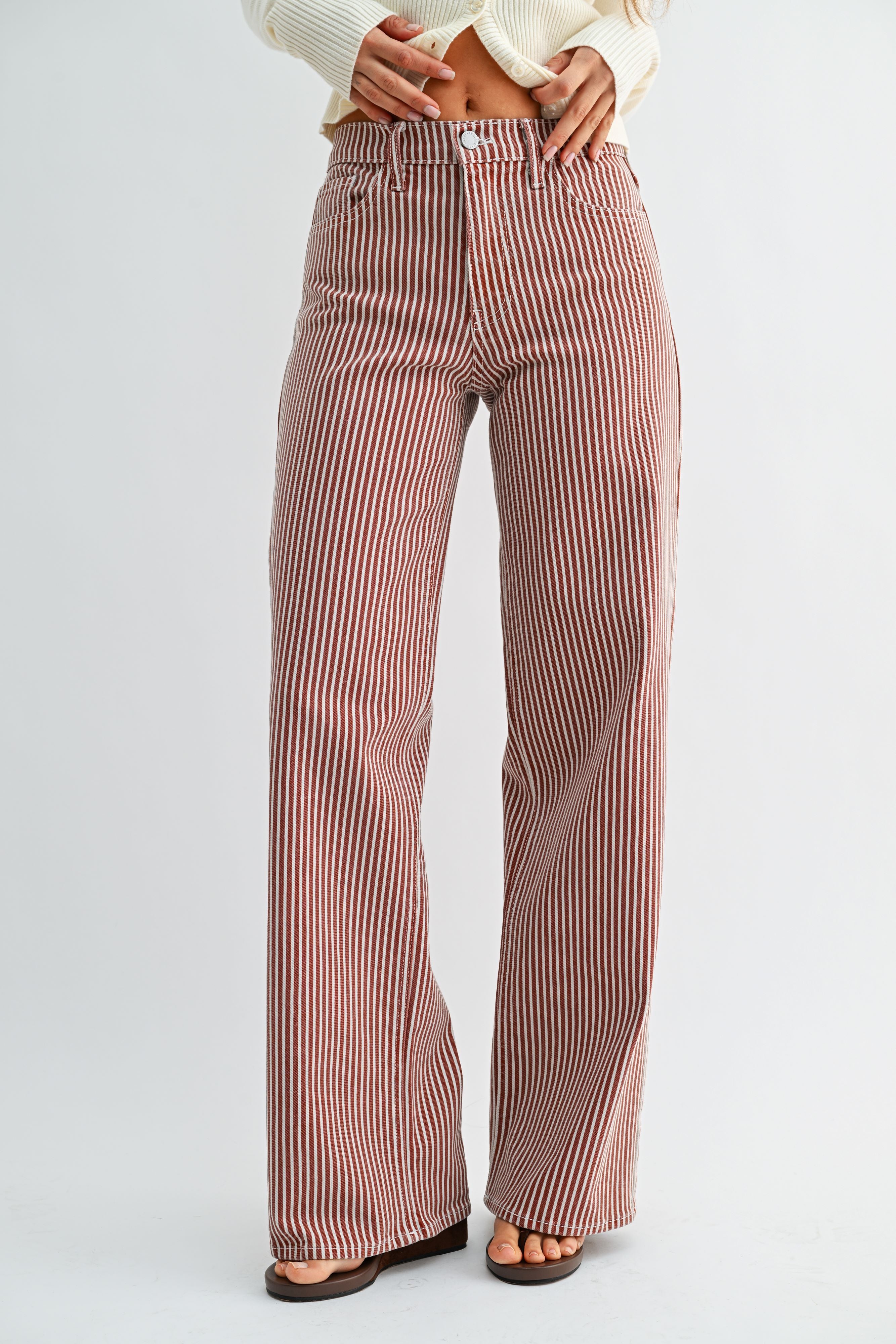 Just Black Denim - Relaxed Wide Leg | Spice Brown Stripe