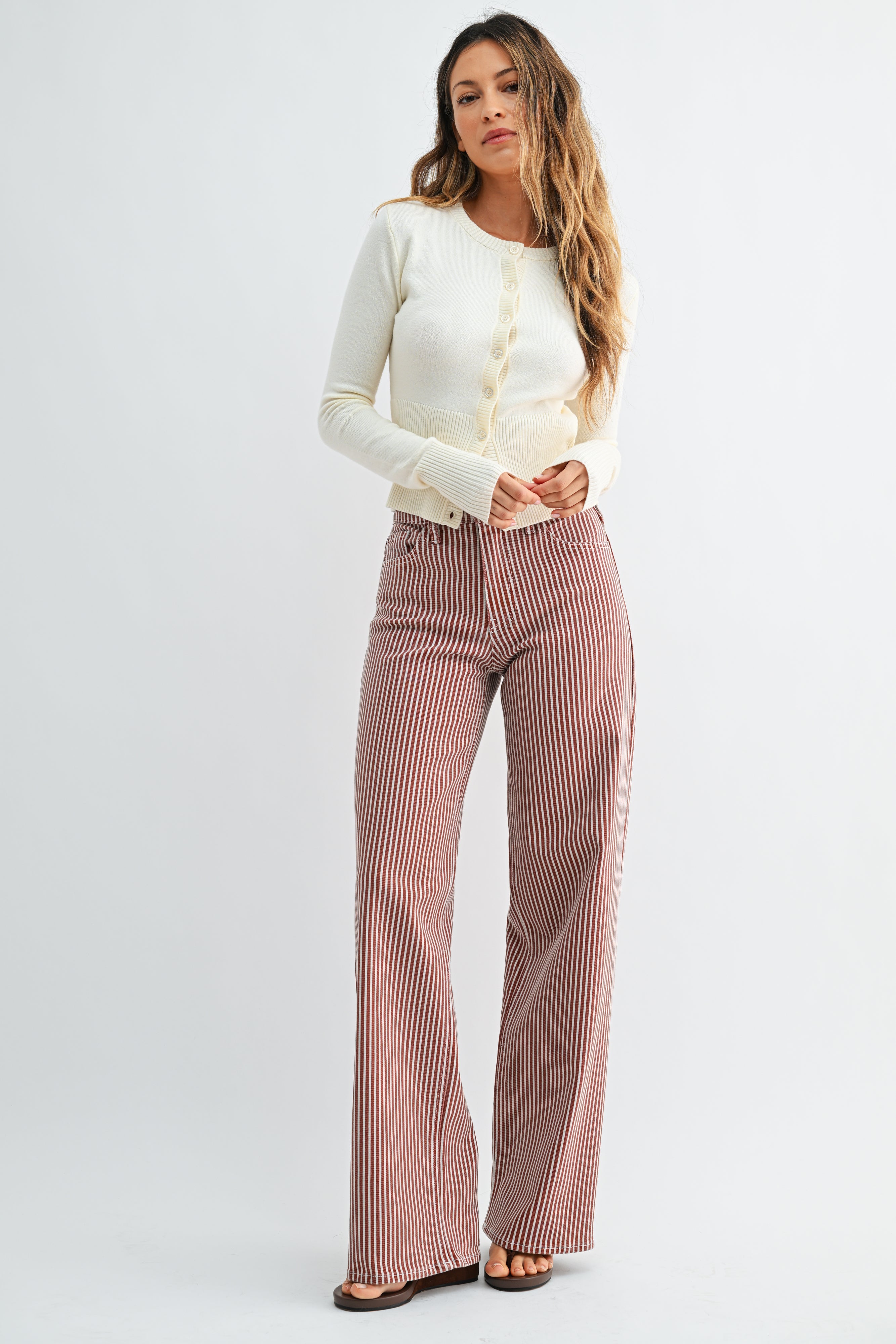 Just Black Denim - Relaxed Wide Leg | Spice Brown Stripe