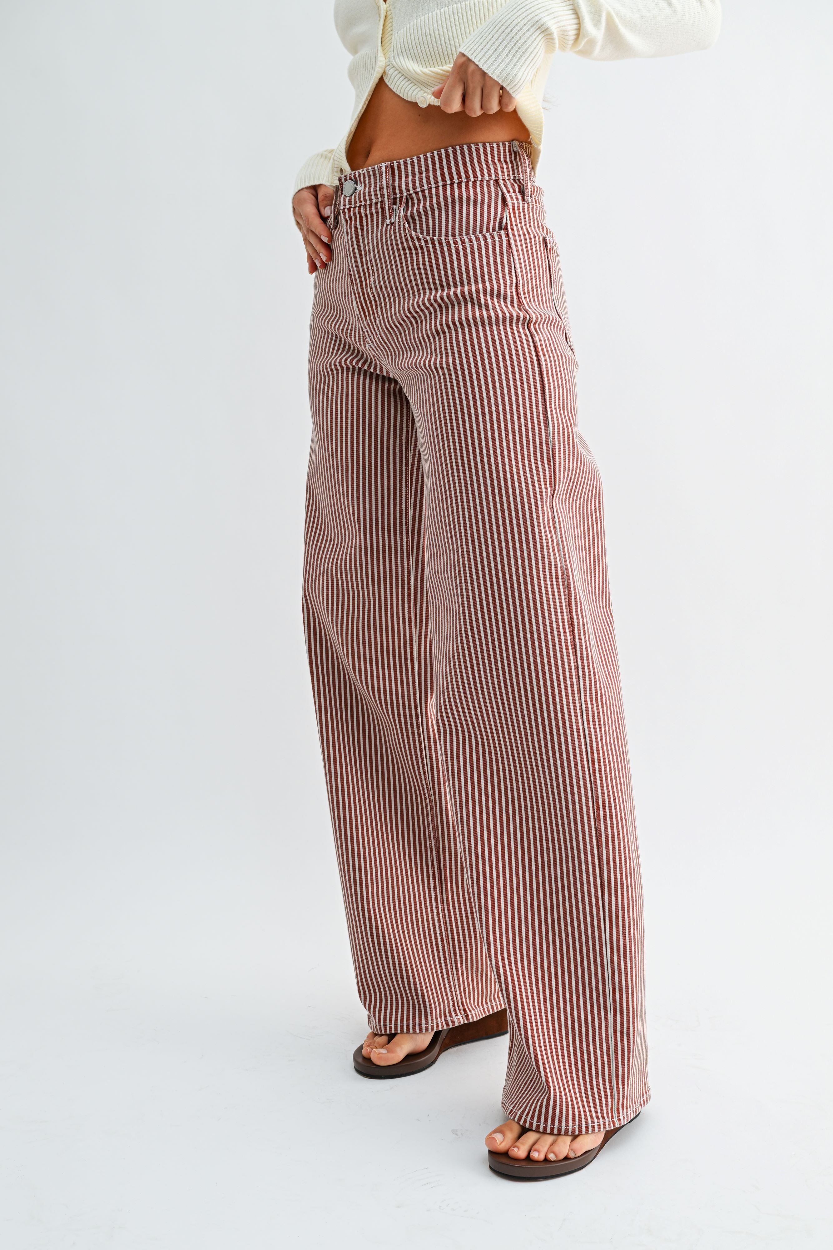 Just Black Denim - Relaxed Wide Leg | Spice Brown Stripe