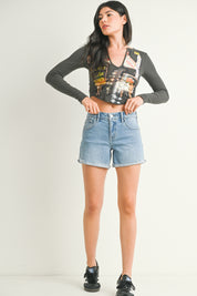 Just Black Denim - Mid Rise Fray Cuffed Jean Shorts | Light Denim