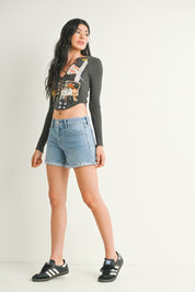 Just Black Denim - Mid Rise Fray Cuffed Jean Shorts | Light Denim