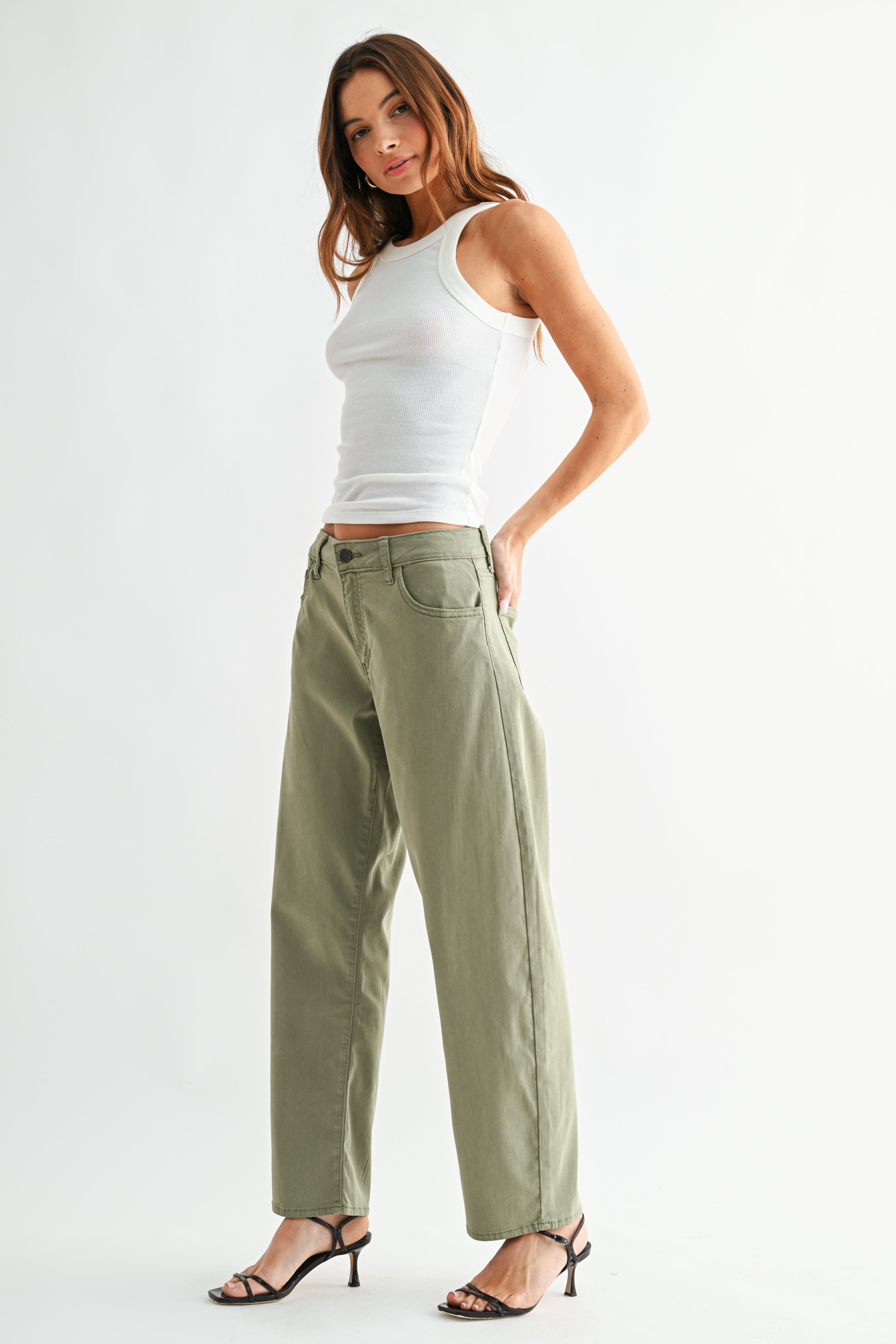 Just Black Denim - Stretch Twill Comfort Barrel Pant | Soft Olive
