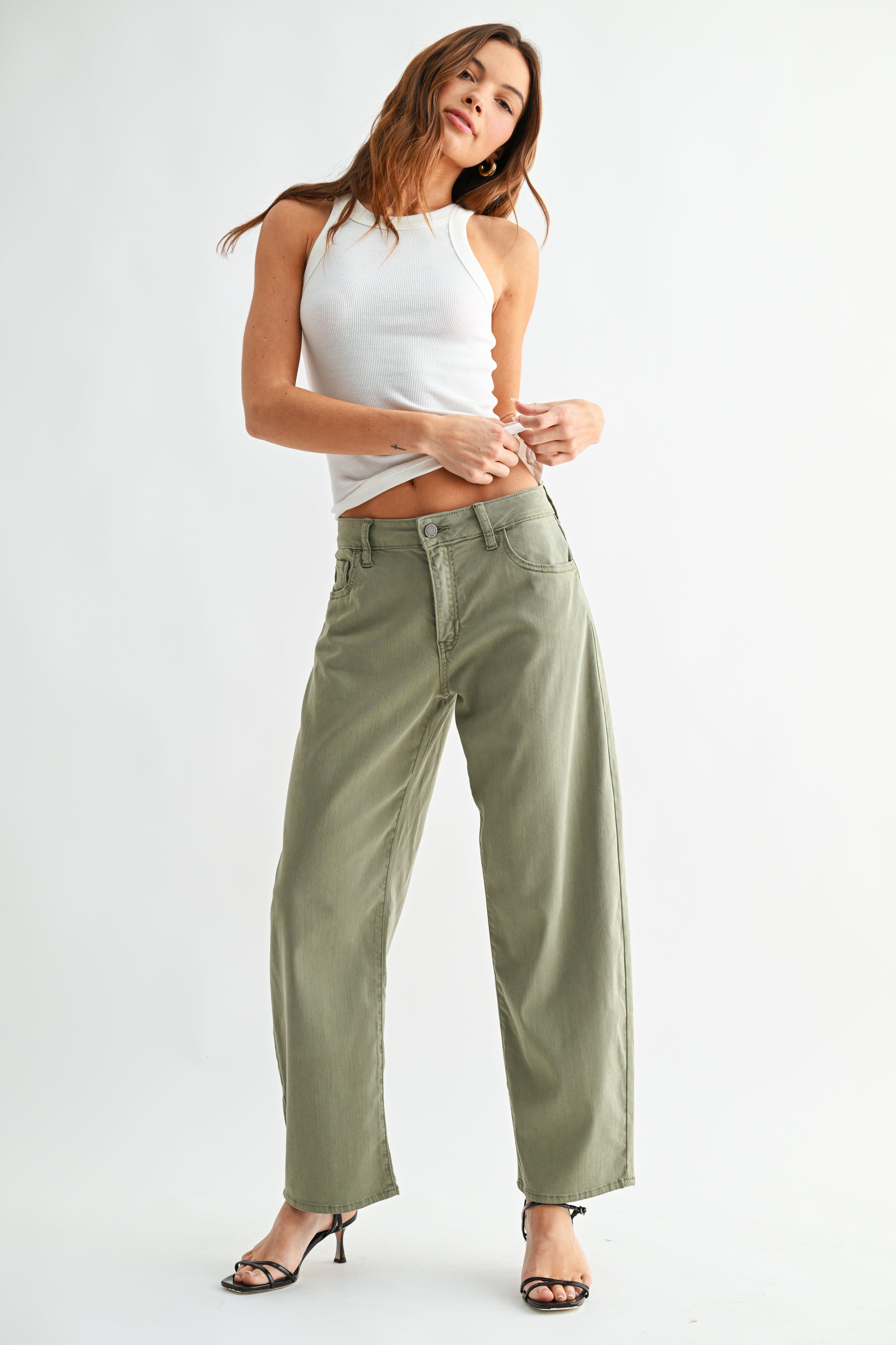Just Black Denim - Stretch Twill Comfort Barrel Pant | Soft Olive