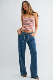 Just Black Denim - Lightweight Linen Drawstring Wide Leg | Medium Denim