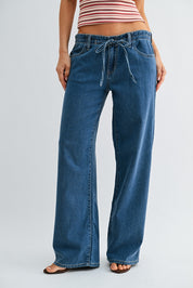 Just Black Denim - Lightweight Linen Drawstring Wide Leg | Medium Denim