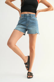 Just Black Denim - Stretch Cut Off Fray Short | Medium Denim