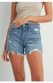 Just Black Denim - Slight Distressed Short | Medium Denim