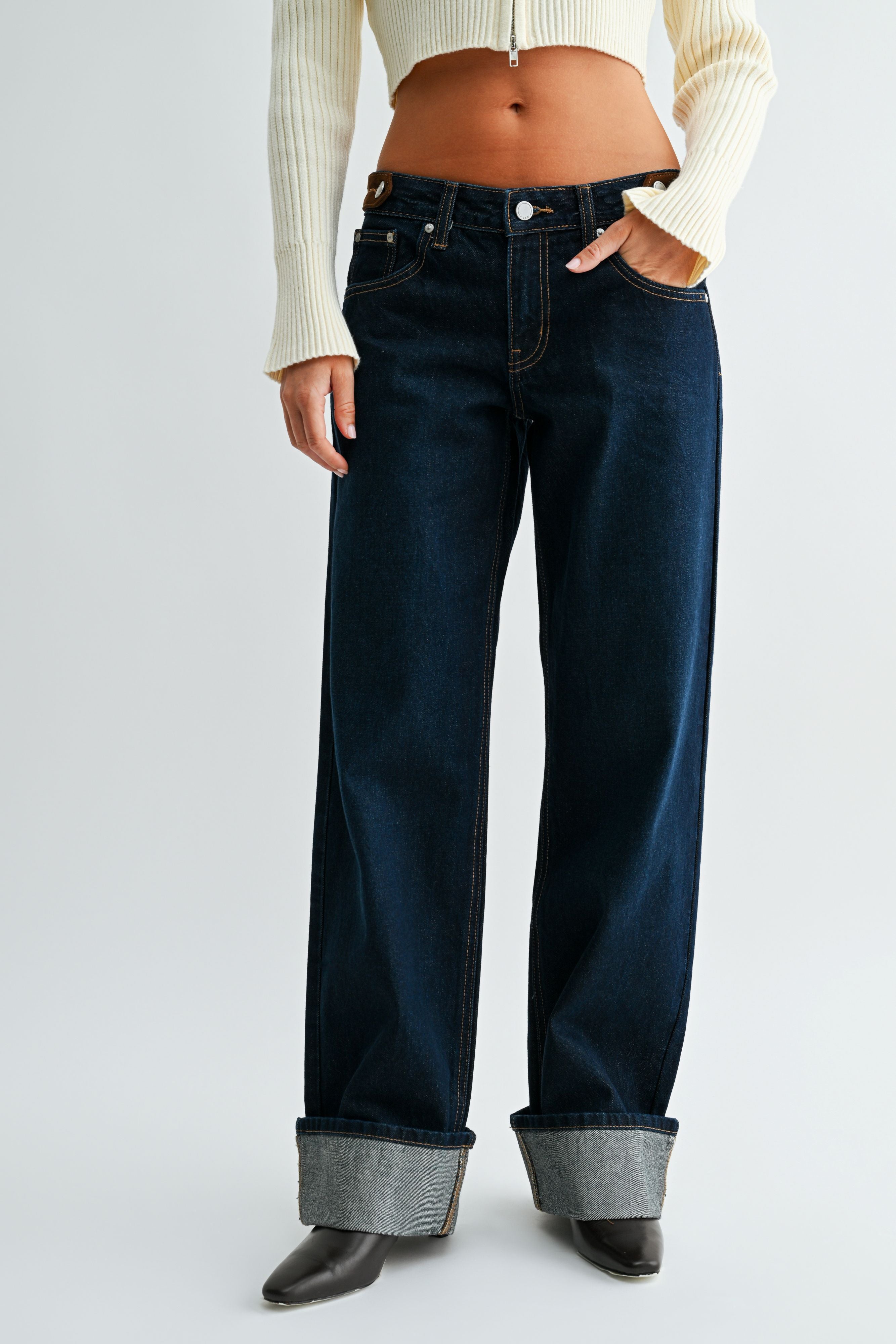Just Black Denim - Waistband Detail Cuffed Straight | Rinse