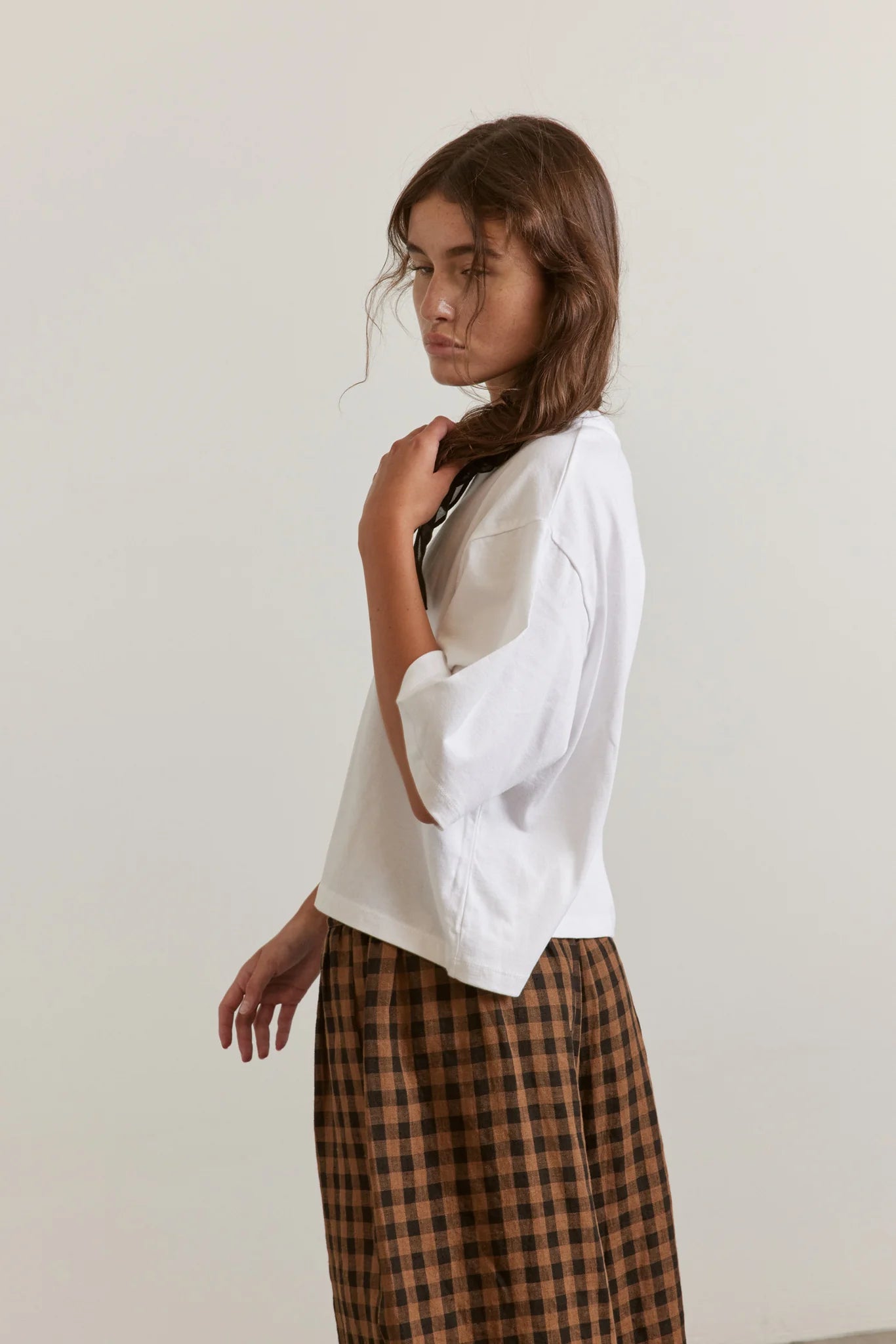 amente - Silk Bow Half Sleeve Cotton T-shirt